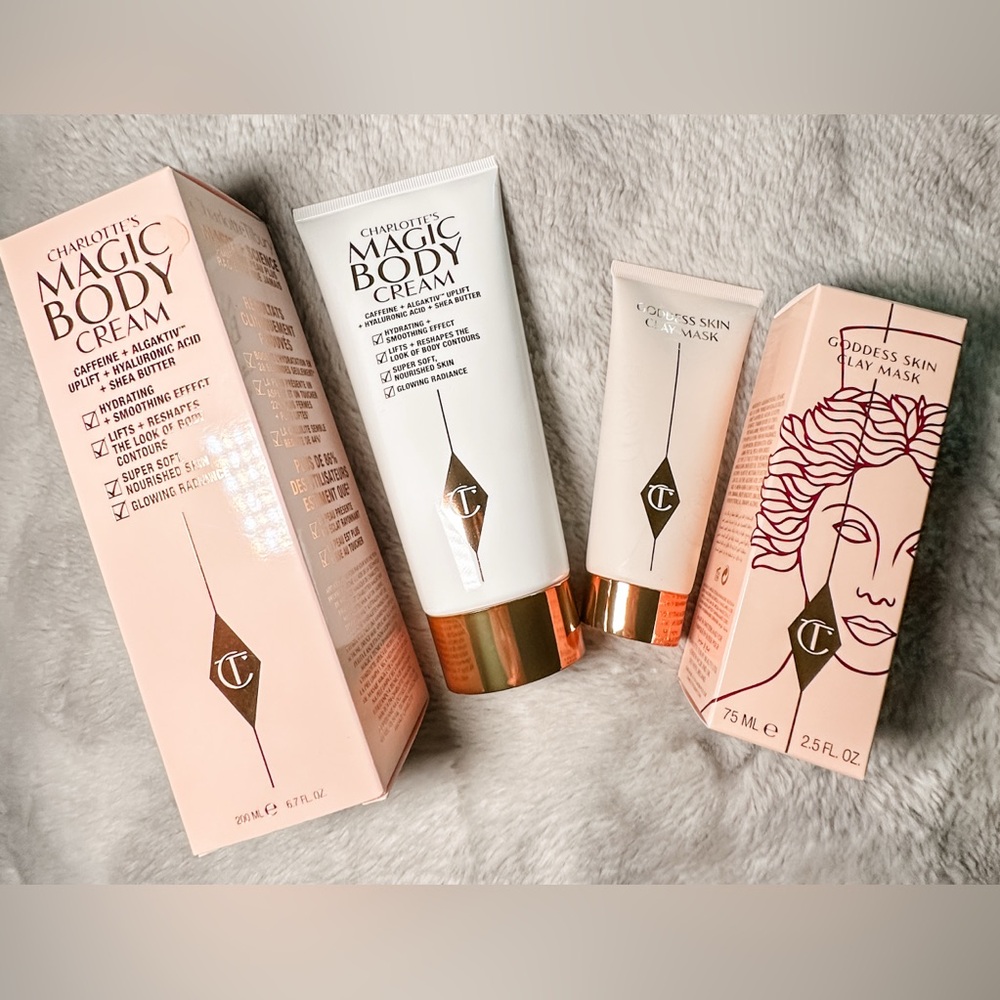 Charlotte Tilbury Bundle Magic Body Cream Goddess Skin Clay Mask FULL SIZE NIB